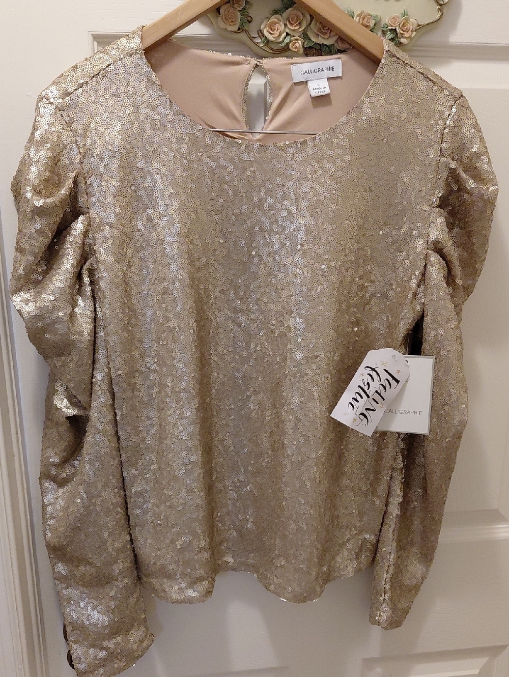 Calliope Gold Sequin Long-Sleeve Blouse